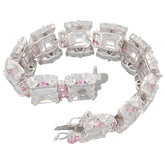 Emerald White Moissanite Sterling Silver Bracelet with pink accent stones showcasing timeless elegance.
